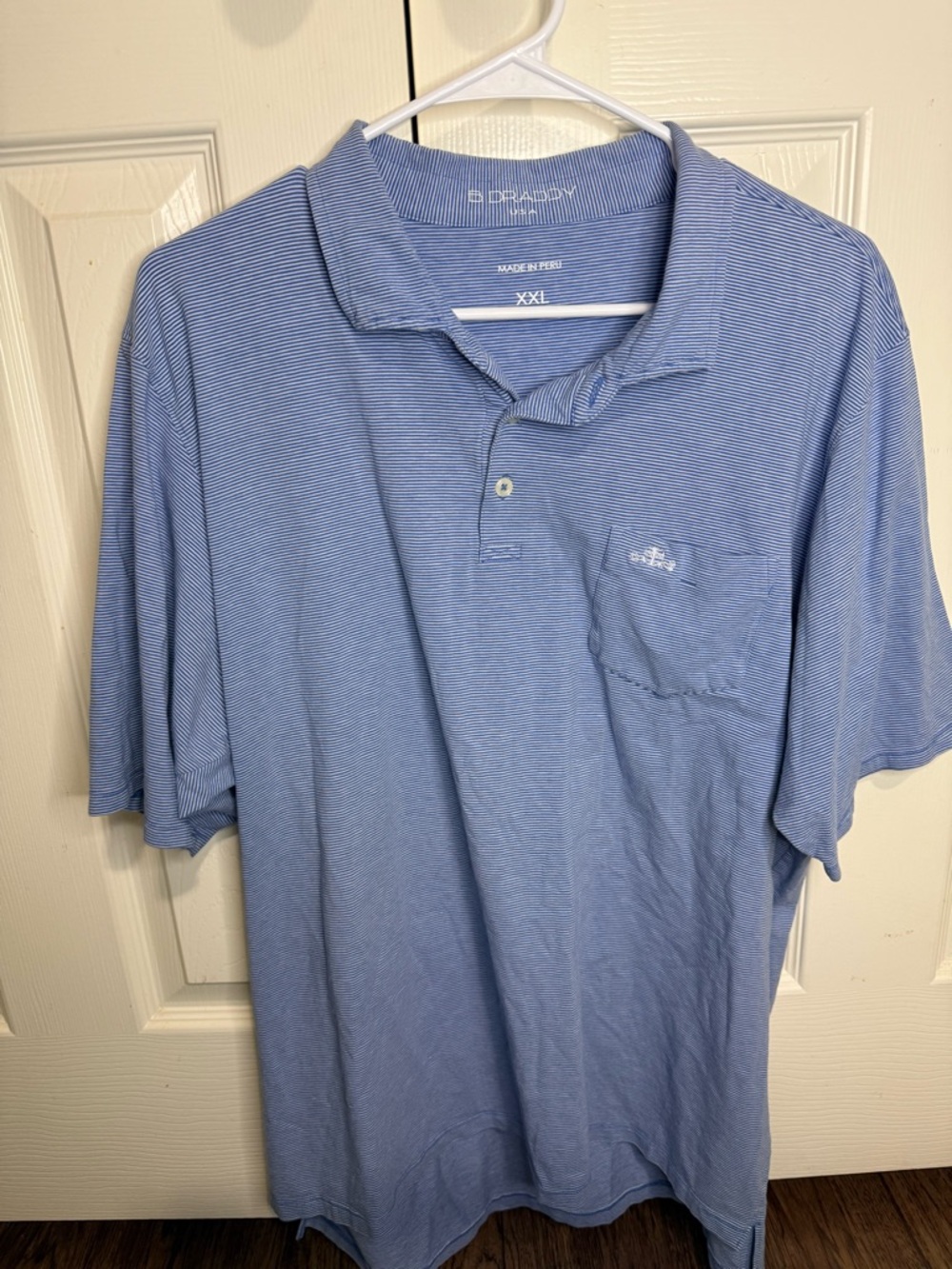 B. Draddy USA Polo Shirt XXL Blue Striped Pima Cotton Stretch Short Sleeve Golf